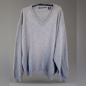 Northern Isles Mens Long Sleeve V-Neck 100% Cotton Knit Gray Argyle Sweater XL